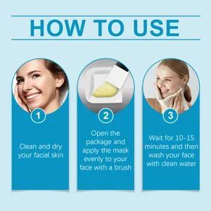 Guía ilustrada de tres pasos sobre cómo aplicar y lavar la mascarilla facial limpiadora