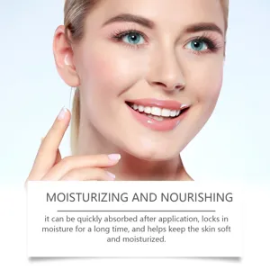 Facial skincare product detail highlighting moisturizing and nourishing benefits for skin.