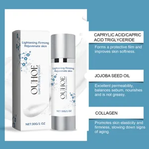 Crème corporelle raffermissante OUHOE avec des ingrédients comme l'huile de jojoba.