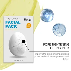 Vista detallada de la mascarilla facial Hoygi para cerrar poros y diseño del envase