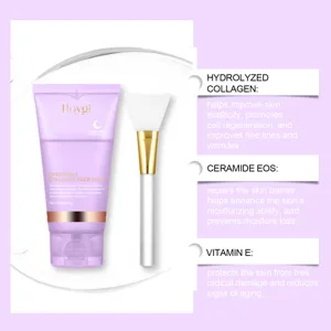Masque de nuit visage au collagène Hoygi avec pinceau silicone pour hydrater et raffermir.