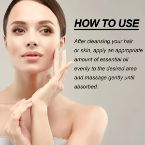 Vue détaillée de l'application d'huile de romarin avec des étapes simples pour la peau.