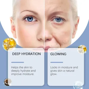 Collagen mask treatment detail showing skin hydration and glowing results before and after.