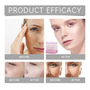 Comparación de eficacia del producto de cuidado facial mostrando mejora antes y después.