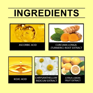 Liste des ingrédients des tampons exfoliants au curcuma avec acide ascorbique et kojique