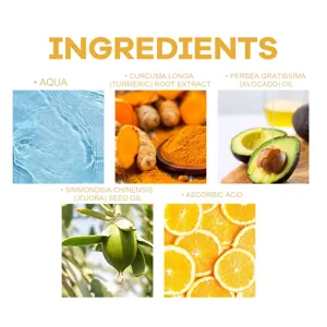 OUHOE turmeric skincare set ingredient detail graphic featuring natural nourishing plant extracts.