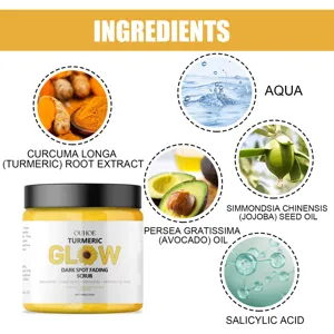 OUHOE turmeric glow dark spot fading body scrub with natural plant extracts and salicylic acid.