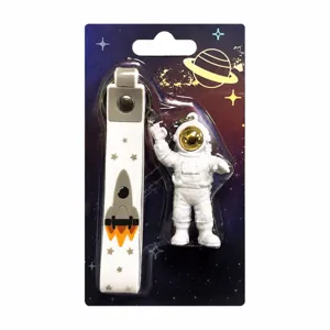Cute astronaut keychain with rocket strap, space theme pendant gift for students.
