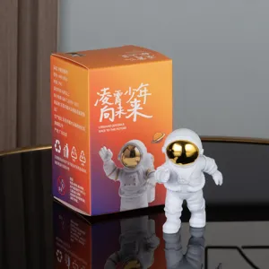 Astronaut figurine ornament with colorful gift box, cute space man toy for kids birthday gift.