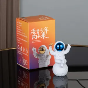 Detail view of the cute astronaut figurine made from durable PVC, perfect for desktop decor.