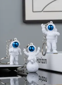 Cute astronaut keychain set with electroplated blue visor metal ring pendant bag accessory gift