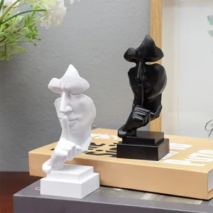 Abstract art silence is gold resin human face statue ornament detail view desk decor