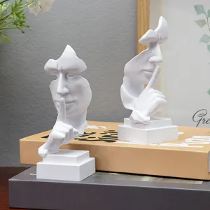 Abstract resin silence is golden face sculpture desktop home decor ornament statue for living room.