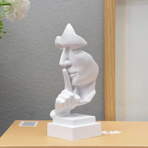 Silence is golden abstract resin human face sculpture desktop ornament office decor detail