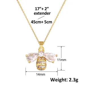 Detailansicht der 18 Karat vergoldeten Bienenkette mit Zirkonia Steinen und Maßen