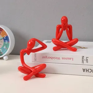 Statuine pensatore astratto rosso moderno per decorazioni da scrivania minimaliste
