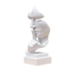 Abstract silence is gold human face resin sculpture home office desktop art decor white