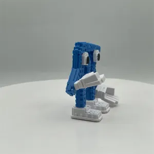 Pixel blauw monster actiefiguur schattig gaming karakter verzamelbaar speelgoed kamer decor.