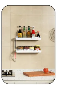 Wall mounted kitchen spice rack double layer organizer storage shelf display scene