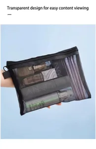 Borsa cosmetica in rete nera pochette trucco con cerniera portatile grande organizer viaggio