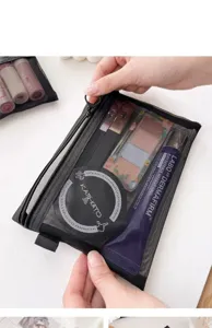 Borsa cosmetica in rete nera marsupio trucco portatile borsa di stoccaggio con cerniera