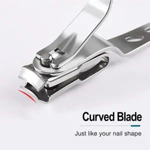 Stainless steel nail clipper with arc blade, sharp ergonomic fingernail cutter tool.