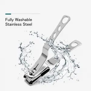 Stainless steel nail clipper with 360 rotating head, anti-splashing design for home use.