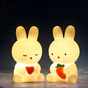 Cute Cartoon Rabbit LED Night Light PVC Desktop Ornament Warm Bedside Lamp Bedroom Decor Gift