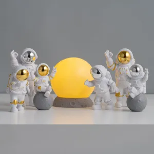Creatieve astronauten beeldjes set met gloeiende maanlamp voor kinderkamer decoratie tafel