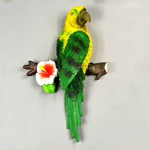 3D Pappagallo da Parete in Resina Scultura Creativa Animale Uccello Statuetta Decorazione per Soggiorno Sfondo TV