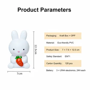 Cute white rabbit night light bunny LED bedside lamp decorative room gift ornament.