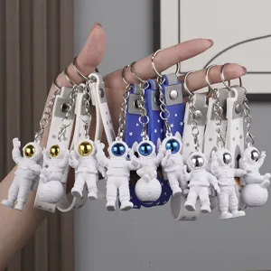 Cute Astronaut Keychain Space Man Pendant With Silicone Strap Metal Key Ring Creative Gift Bag Car Key Jewelry