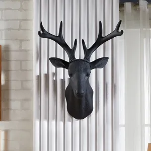 Noords zwarte hertenkop muur ophanging creatieve hars dier sculptuur voor thuis hotel decor