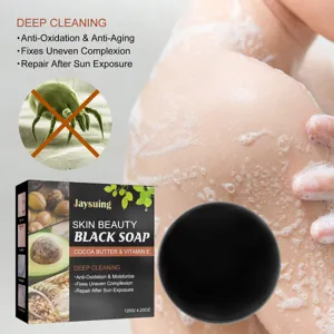 Jaysuing Black Soap Deep Cleansing Cocoa Butter Vitamin E Body Face Wash Care 120g