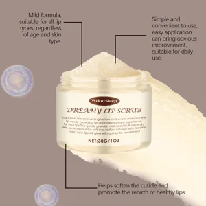 Vista detallada del exfoliante labial con textura suave y eficaz para suavizar la piel seca.