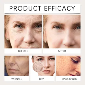 Detailed view showing face serum efficacy for wrinkles, dry skin, and dark spots reduction