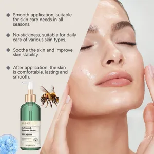Detailed view of OUHOE Bee Venom Serum benefits and professional model application on skin
