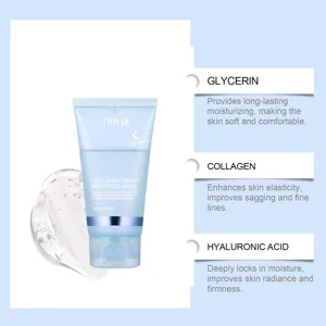 Mascarilla de noche de colágeno HOYGI vista detallada con textura de gel e ingredientes.