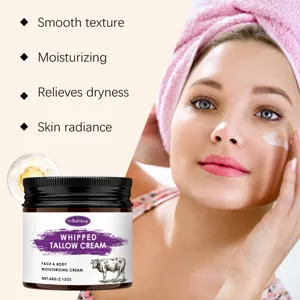 Detailed view of whipped tallow face and body moisturizing cream providing smooth texture.