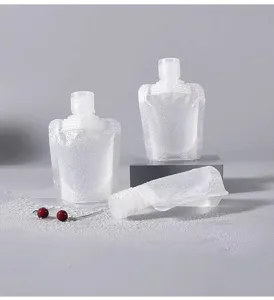 Portable travel toiletry pouch, clear squeeze container set for lotion, shampoo and cosmetics.