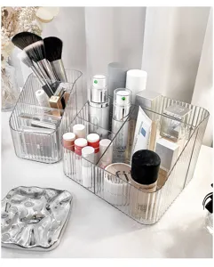 Transparent acrylic makeup organizer desktop cosmetic storage box for brushes and lipsticks