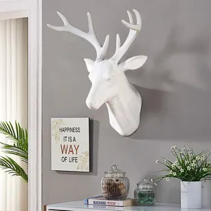 Nordic Minimalistisch Plastic Hertenkop Wandhangende 3D Dieren Sculptuur Wanddecoratie Voor Woonkamer Slaapkamer Restaurant