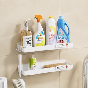 Wall Mounted Kitchen Spice Rack Plastic Storage Shelf Punch Free Hanging Organizer For Home Bathroom Modern Minimalist