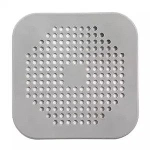 Grey silicone square floor drain cover and sink hair strainer for kitchen and bathroom anti-clog.