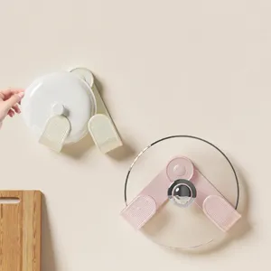 Wall-mounted rotating pot lid holder punch-free kitchen organizer storage rack for cookware lid