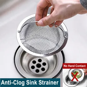Stainless steel kitchen sink strainer basket with handle for drain filter garbage catch.