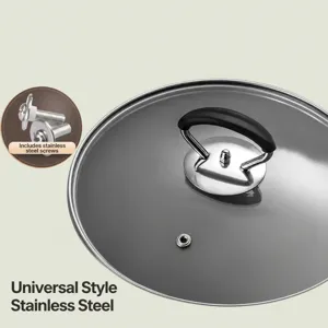 Couvercle de casserole en verre universel en acier inoxydable avec poignee.