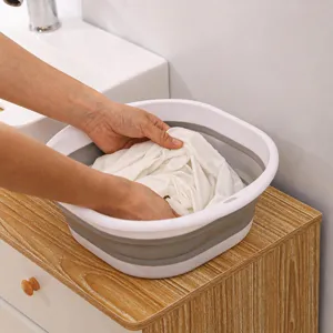 Portable foldable washbasin for home and dorm, deep basin space-saving laundry washing tool.