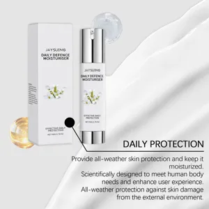Detailed view of Jaysuing daily defence moisturiser with smooth white cream texture swirl.