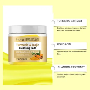 Détail des pads nettoyants au curcuma et à l'acide kojique avec ingrédients